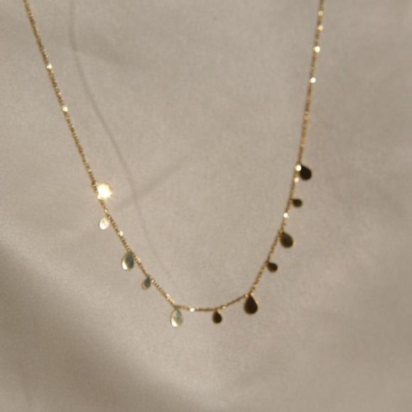 18K Gold Plated Dainty Tassel Necklace with Teardrop Shaped Gold Petals - Picture 2 of 10